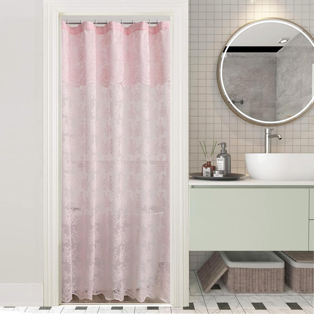 Ivory Lace Shower Curtain 72x72, Vintage Shabby Chic with Attached Valance