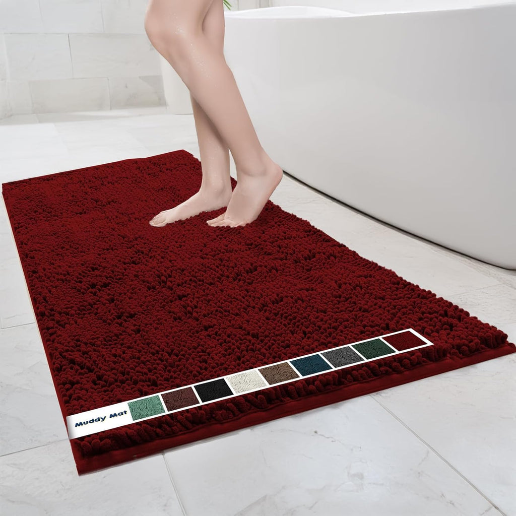 Muddy Mat Chenille Bathroom Rugs Quick Dry Microfiber Mats Non Slip Washable, Extra Thick, Soft and Highly Absorbent Bath Mats for Bathroom, Kitchen, and Shower Floor - Grey Medium 30"X19"