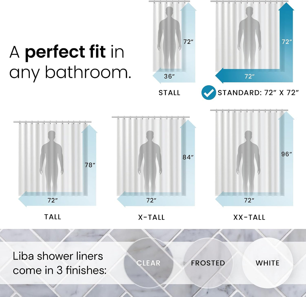 LiBa Shower Curtain PEVA 8G, 72x72 Inch Waterproof Frosted