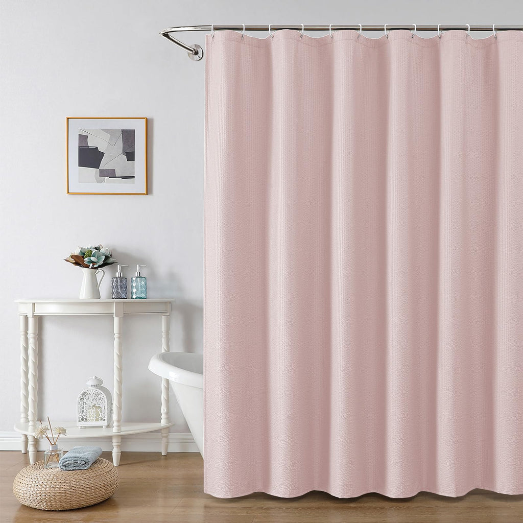 OWENIE White Shower Curtain for Bathroom 84 Inches Extra Long, Elegant 3D Embossed Textured Cloth Waffle Shower Curtain, Modern Luxury Hotel Style, Water Repellent, Machine Washable, 72X84, White