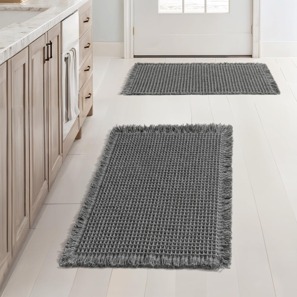 MIULEE Set of 2 Waffle Bathroom Rugs Boho Bath Mat Brown 18x30 Inch