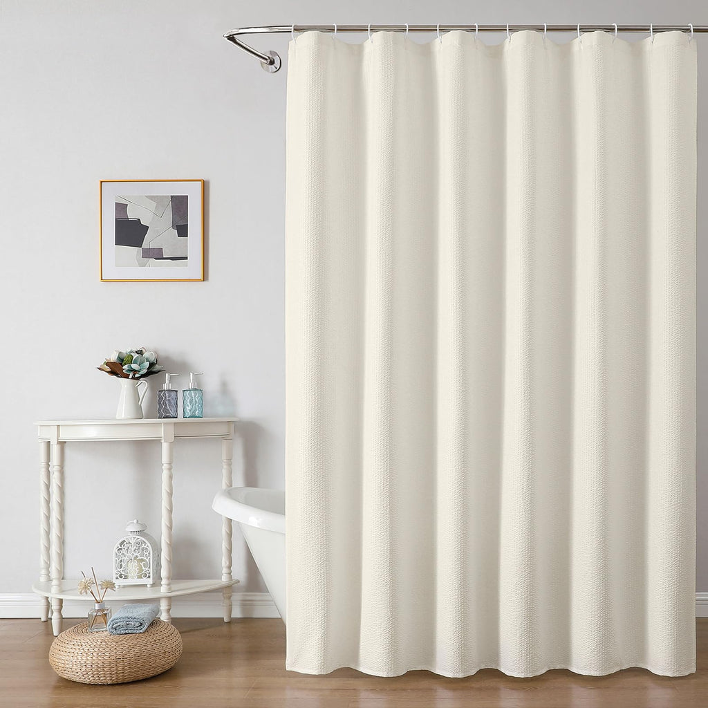 OWENIE White Shower Curtain for Bathroom 84 Inches Extra Long, Elegant 3D Embossed Textured Cloth Waffle Shower Curtain, Modern Luxury Hotel Style, Water Repellent, Machine Washable, 72X84, White
