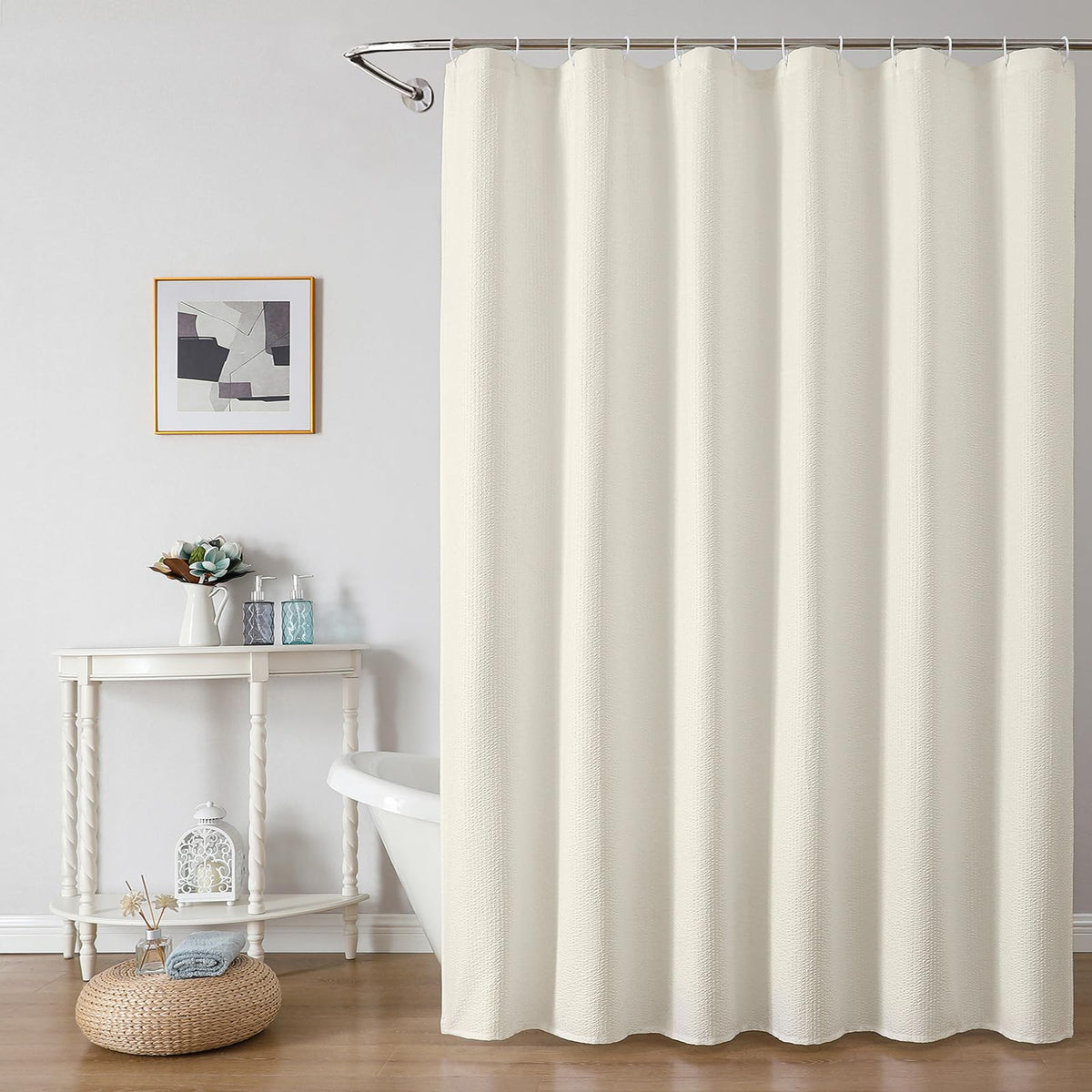 OWENIE White Shower Curtain for Bathroom 84 Inches Extra Long, Elegant 3D Embossed Textured Cloth Waffle Shower Curtain, Modern Luxury Hotel Style, Water Repellent, Machine Washable, 72X84, White