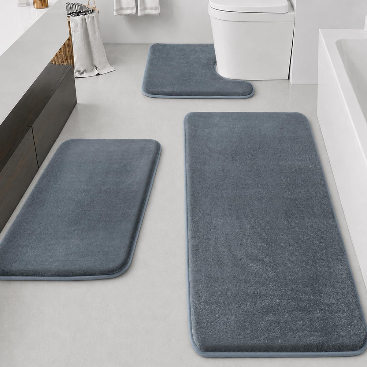 HUXMEYSON Bathroom Rugs Sets 2 Piece, Non-Slip & Quick Dry Bath Mat Set, Ultra Soft Velvet Bath Rugs for Bathroom, Toilet and Shower Floor, Navy