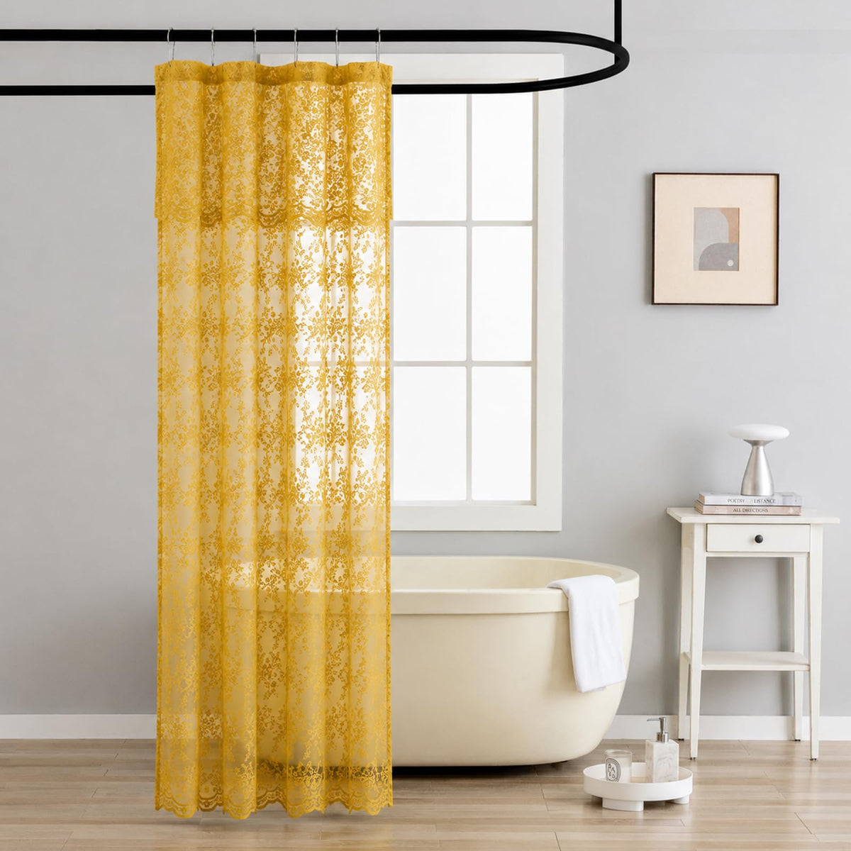 TUDECO White Lace Shower Curtain with Attached Valance 72 x 72 Inch