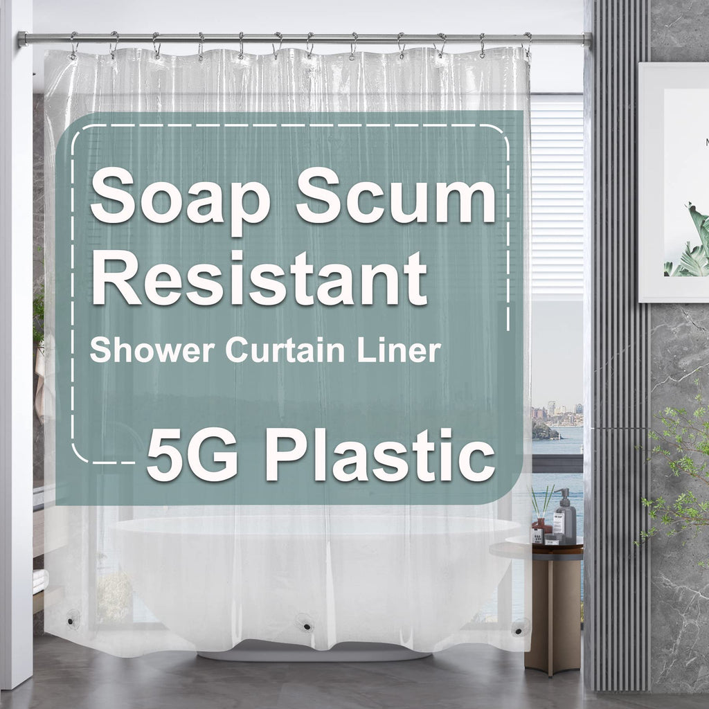 AmazerBath Plastic Shower Curtain Clear Premium PEVA, Clear Shower Curtain Heavy Duty 8G, Weighted Shower Curtains for Bathroom Accessories with 3 Big Stones and 12 Rustproof Grommets, 72x72 Inches