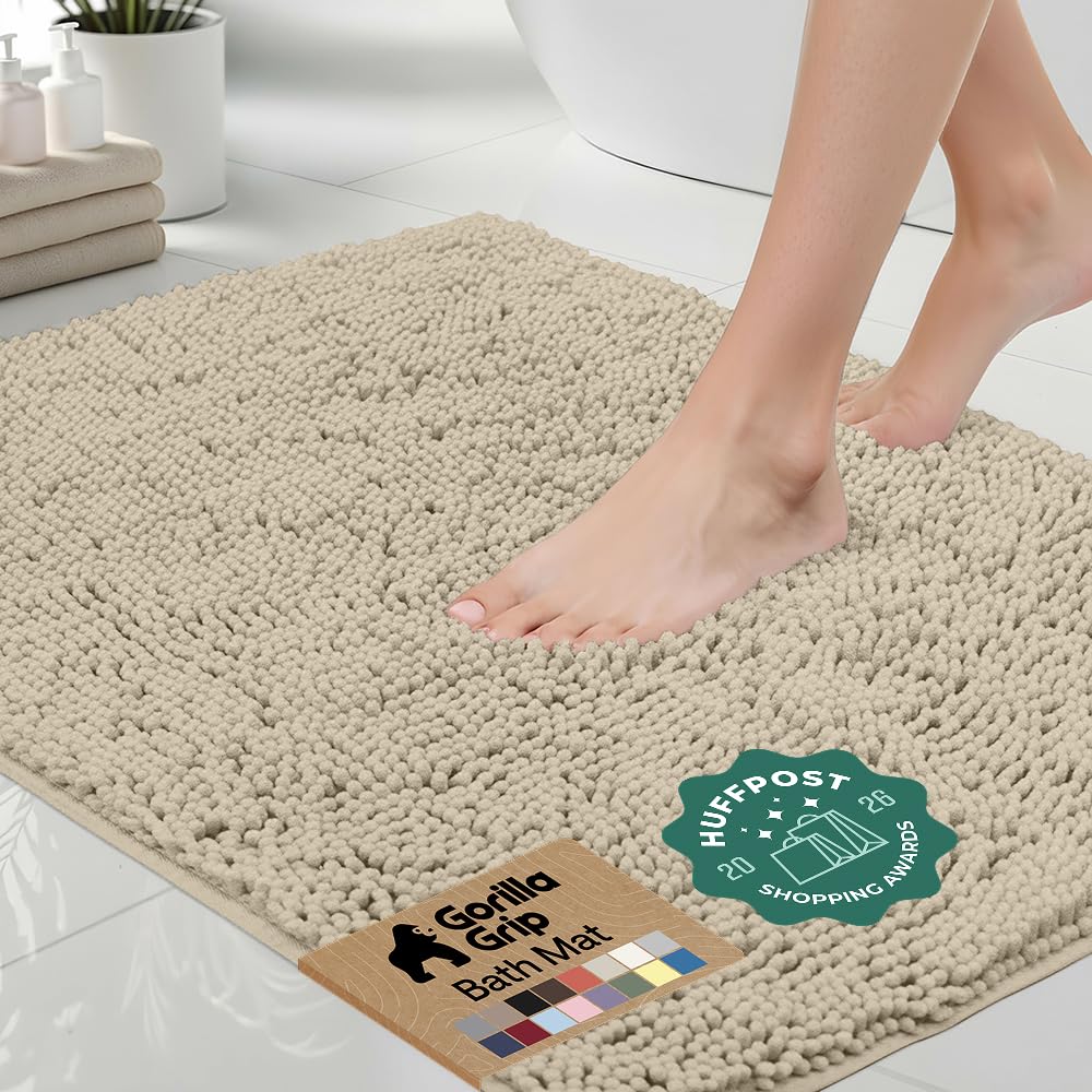 GORILLA GRIP Bath Rug Mat for Bathroom, Absorbent Chenille, 24x17 Blue