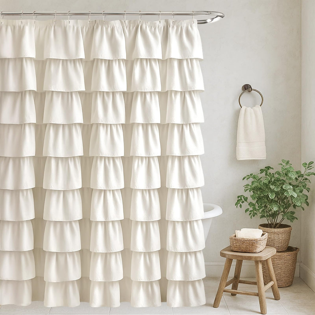 Seasonwood Beige Ruffle Shower Curtain Neutral Shower Curtain 72 x 72