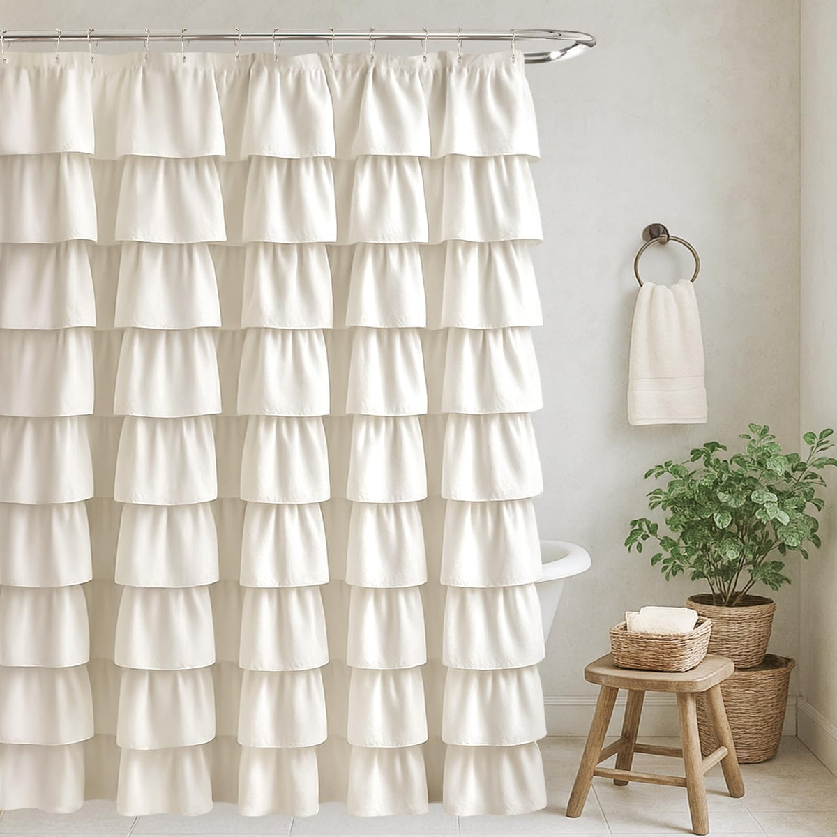 Seasonwood Beige Ruffle Shower Curtain Neutral Shower Curtain 72 x 72