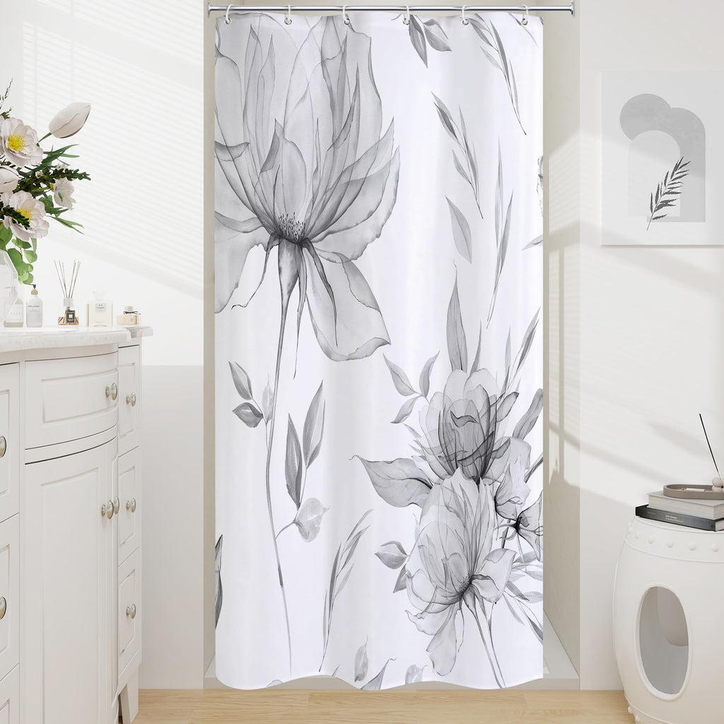 Blue Boho Floral Shower Curtain, Watercolor Botanical Design, 72 x 72