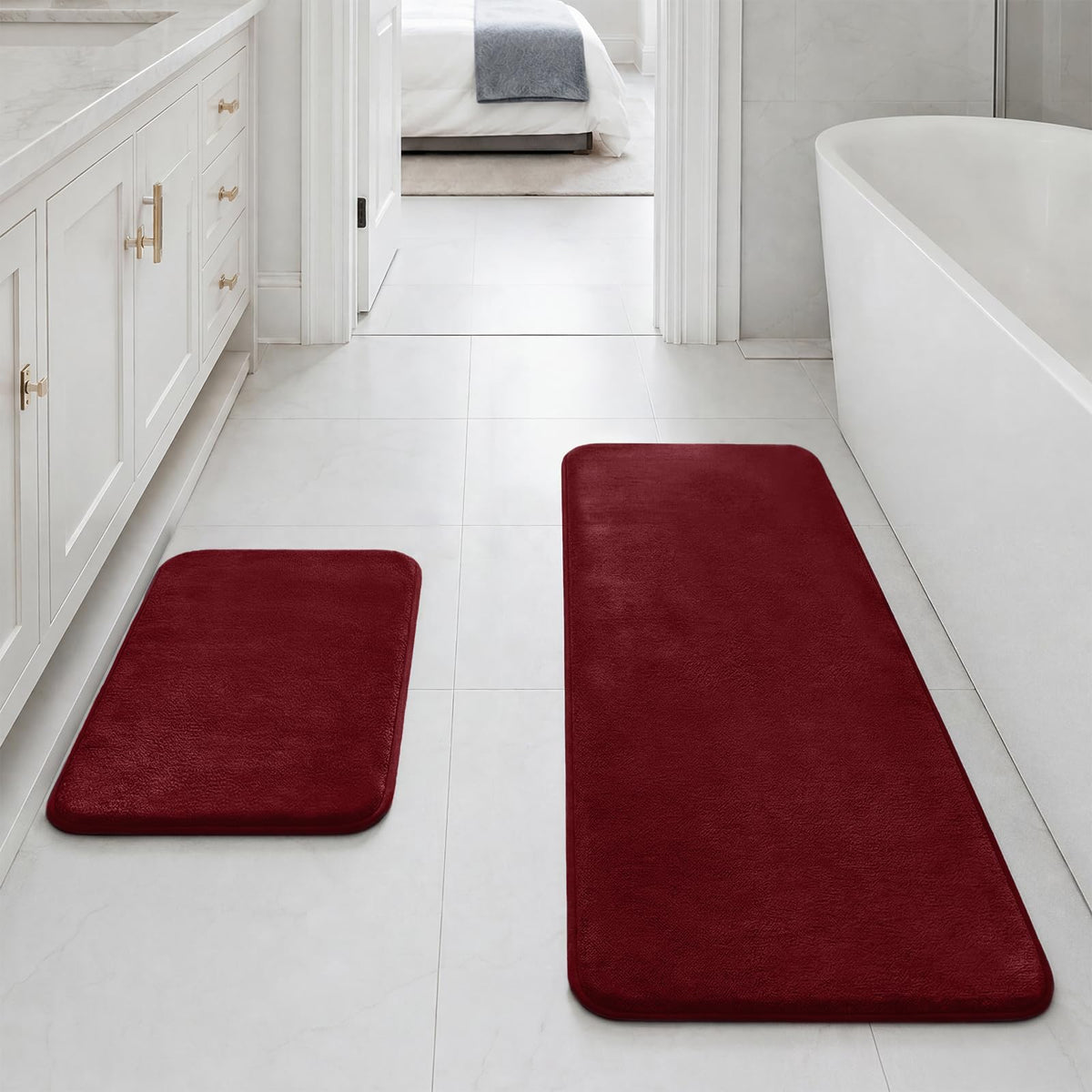 HUXMEYSON Bathroom Rugs Sets 2 Piece, Non-Slip & Quick Dry Bath Mat Set, Ultra Soft Velvet Bath Rugs for Bathroom, Toilet and Shower Floor, Navy