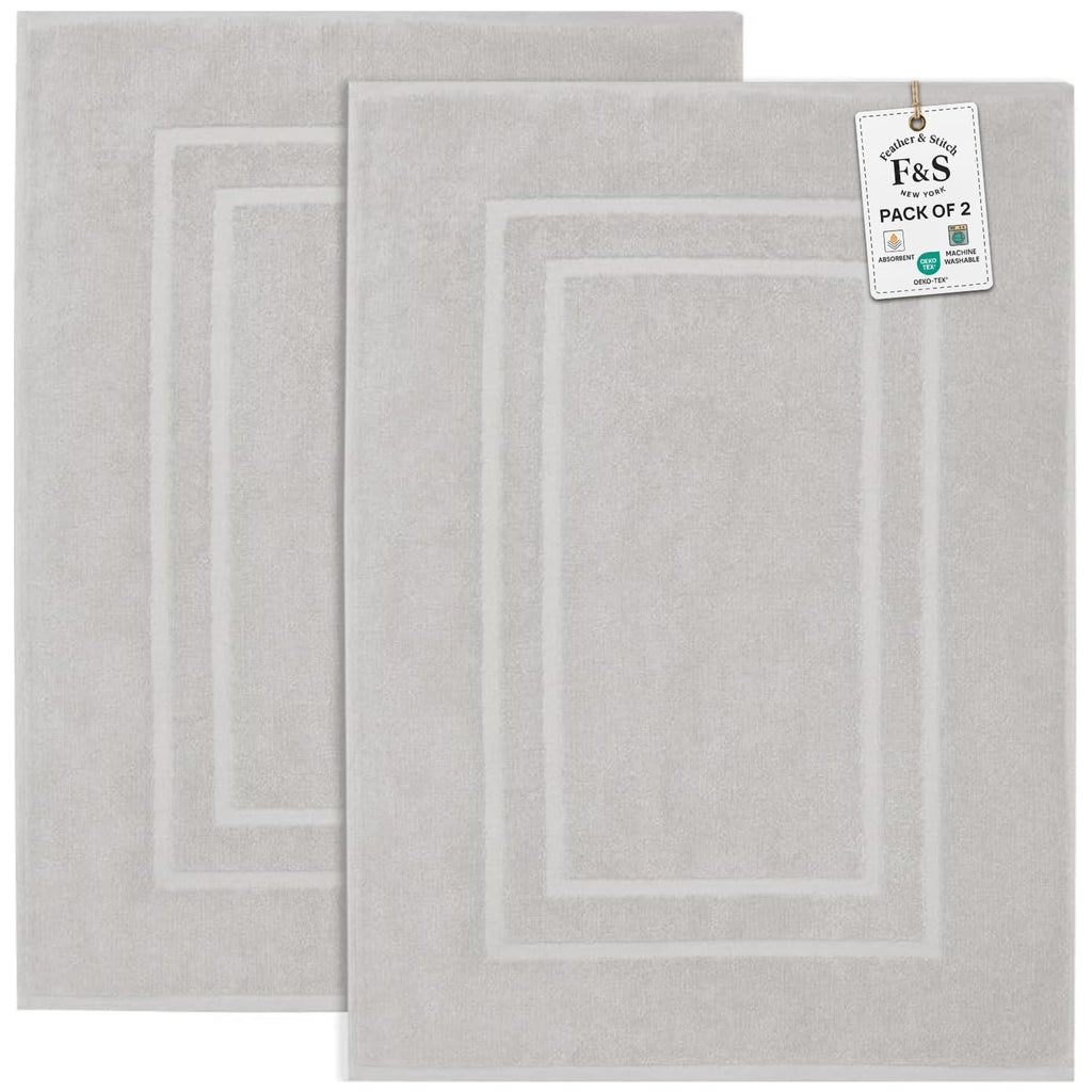 Feather & Stitch 100% Cotton Bath Mats 2 Piece 30x21 Inches, Grey