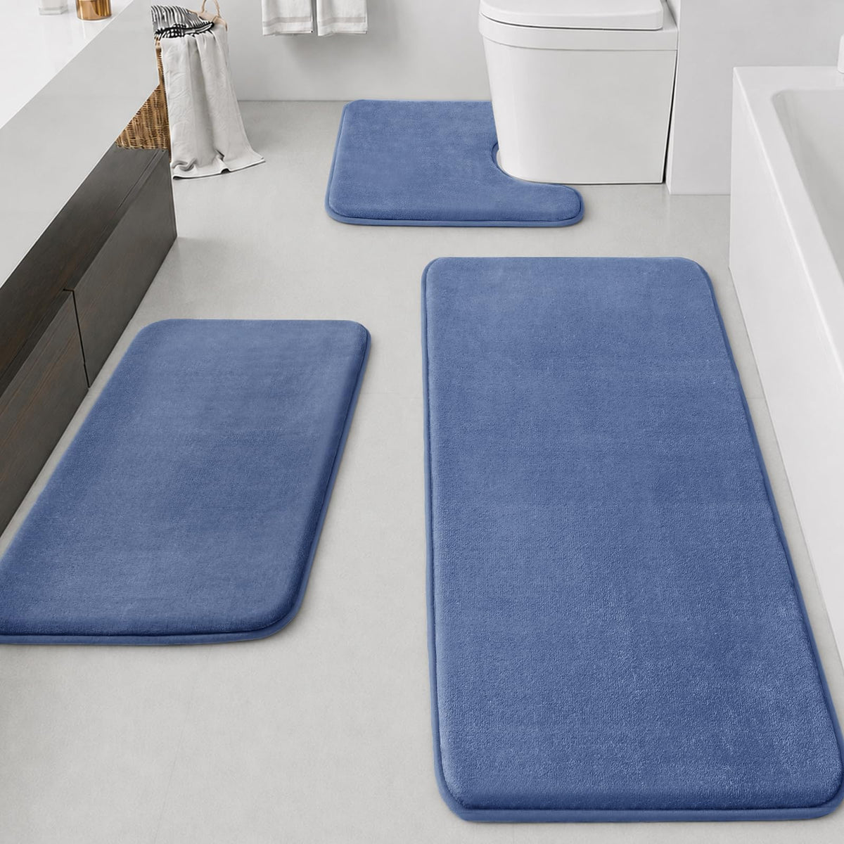 HUXMEYSON Bathroom Rugs Sets 2 Piece, Non-Slip & Quick Dry Bath Mat Set, Ultra Soft Velvet Bath Rugs for Bathroom, Toilet and Shower Floor, Navy