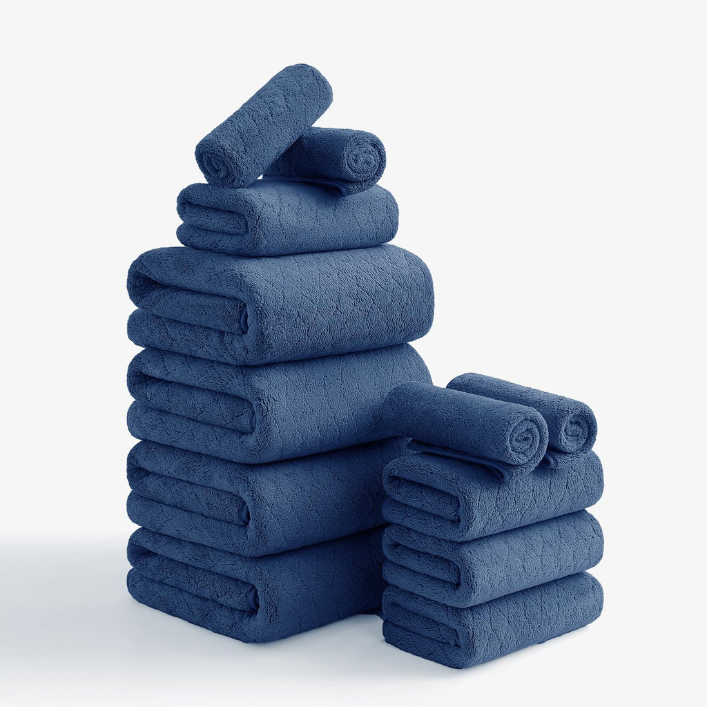 Hailea Luxury Bath Towels Set - 12 Piece (4 Large Bath Towels,4 Hand Towels,4 Washcloths), 100% Microfiber,Extra Absorbent Super Soft & Quick Dry,Complete Family Pack for Bathroom Gym Pool,Camel