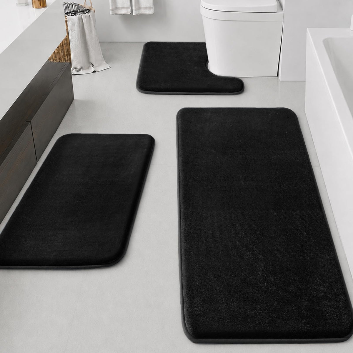HUXMEYSON Bathroom Rugs Sets 2 Piece, Non-Slip & Quick Dry Bath Mat Set, Ultra Soft Velvet Bath Rugs for Bathroom, Toilet and Shower Floor, Navy