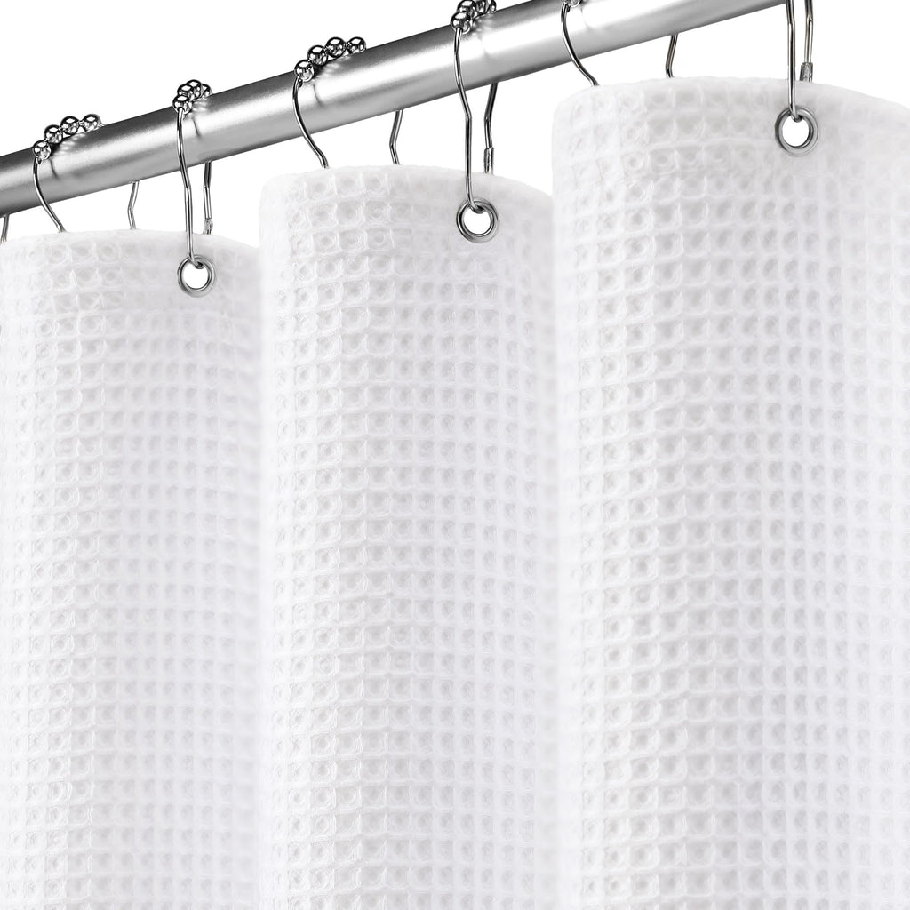 Waffle Weave Shower Curtain Heavyweight Cotton Fabric Beige 72Wx72L