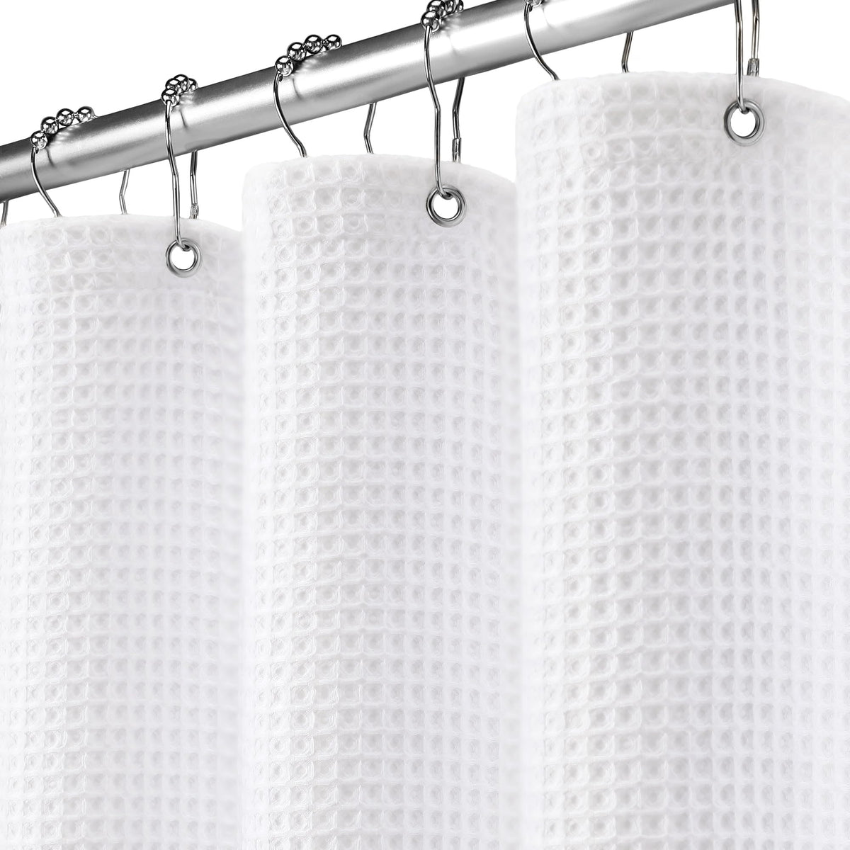 Waffle Weave Shower Curtain Heavyweight Cotton Fabric Beige 72Wx72L