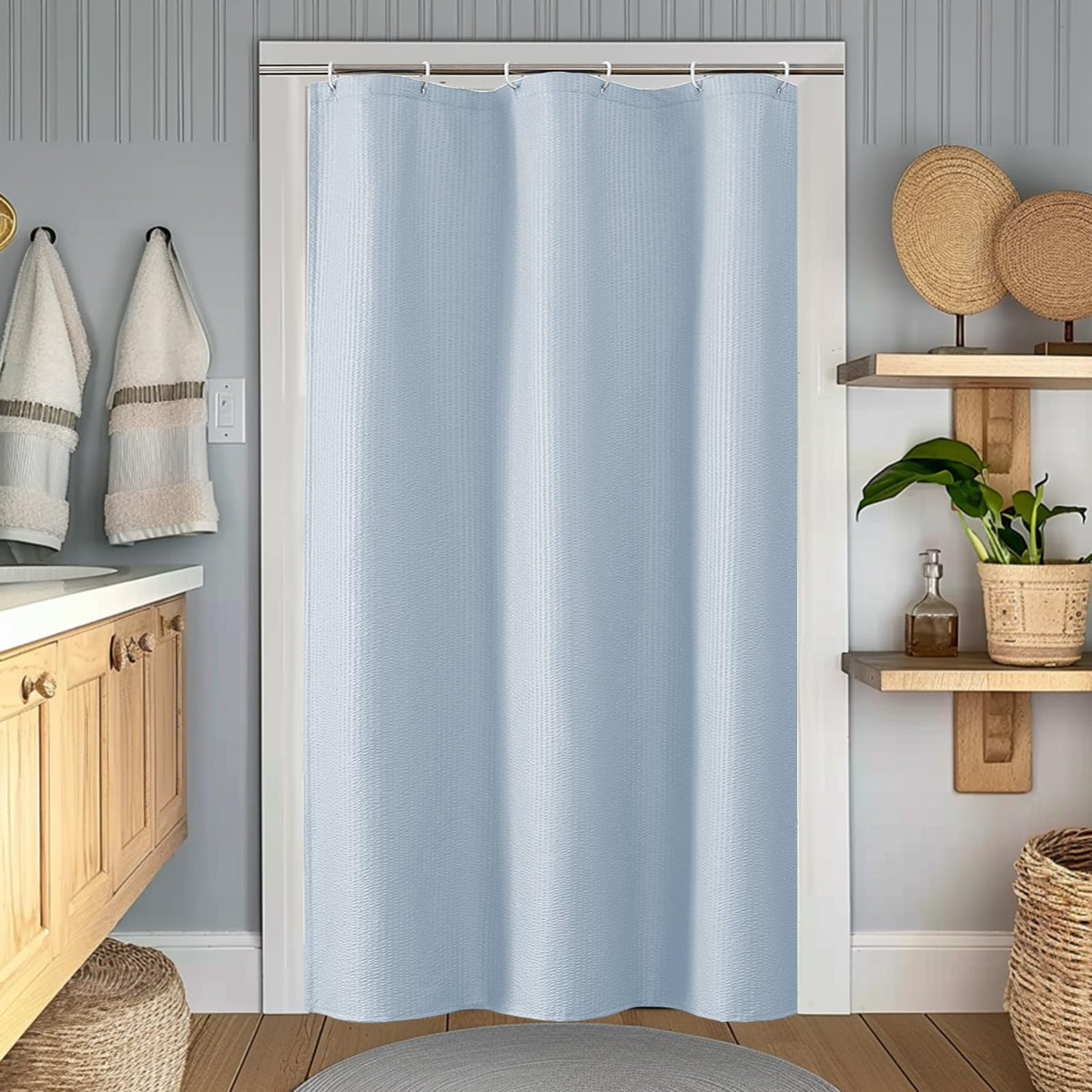 OWENIE White Shower Curtain for Bathroom 84 Inches Extra Long, Elegant 3D Embossed Textured Cloth Waffle Shower Curtain, Modern Luxury Hotel Style, Water Repellent, Machine Washable, 72X84, White
