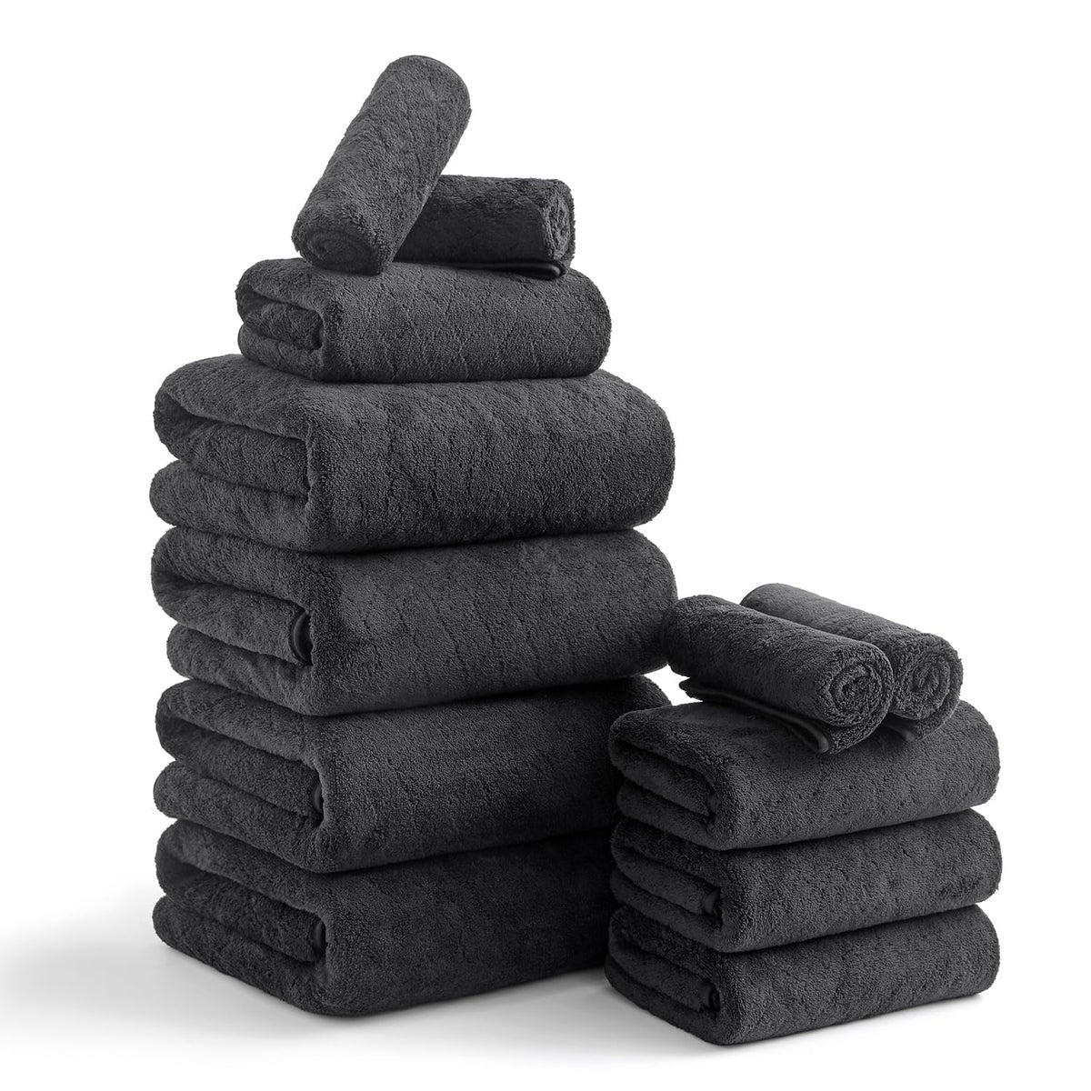 Hailea Luxury Bath Towels Set - 12 Piece (4 Large Bath Towels,4 Hand Towels,4 Washcloths), 100% Microfiber,Extra Absorbent Super Soft & Quick Dry,Complete Family Pack for Bathroom Gym Pool,Camel