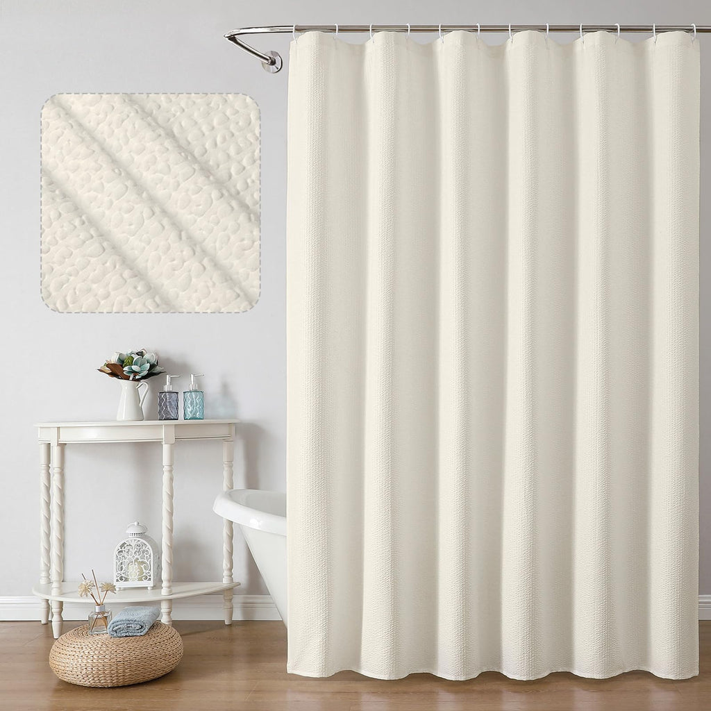 OWENIE White Shower Curtain for Bathroom 84 Inches Extra Long, Elegant 3D Embossed Textured Cloth Waffle Shower Curtain, Modern Luxury Hotel Style, Water Repellent, Machine Washable, 72X84, White
