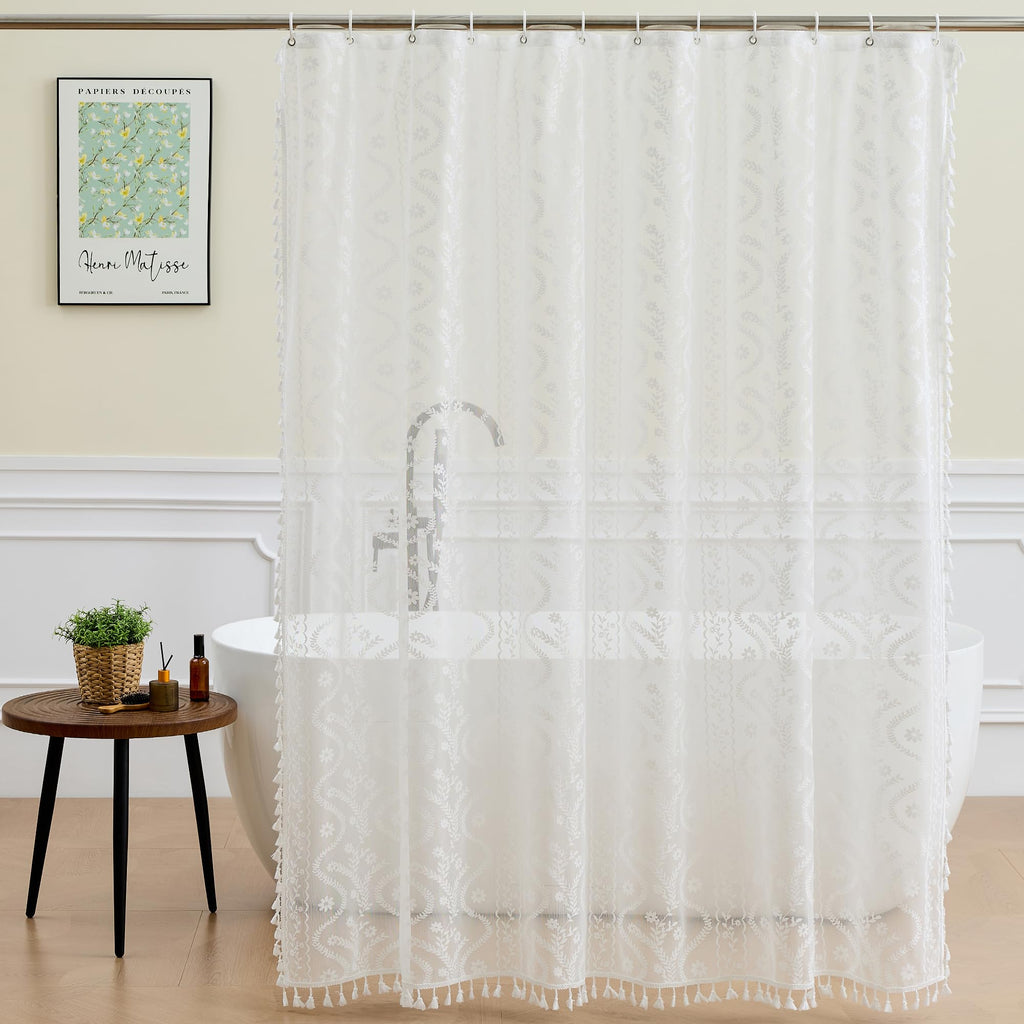 WAZZIO Terracotta Lace Shower Curtain,Boho Chic Fall Color,72 x 72 in