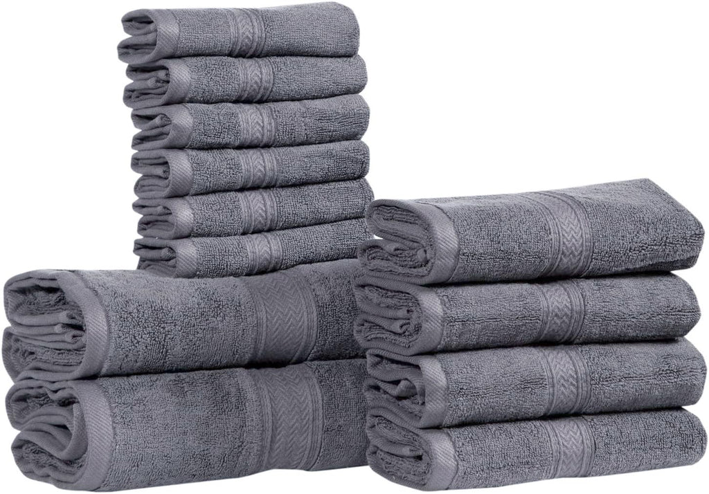 HILLFAIR 100% Cotton 24 Piece Bath Towels Set for Bathroom - Ocean Blue