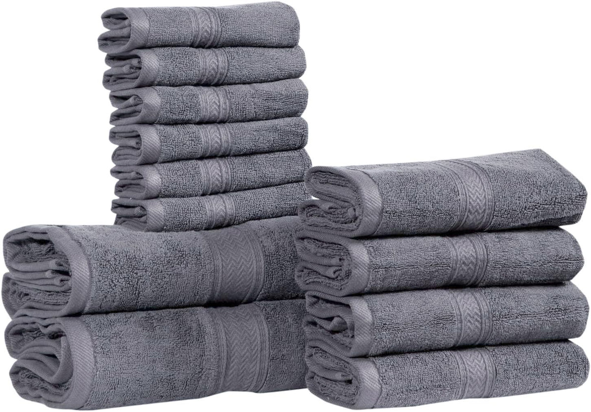HILLFAIR 100% Cotton 24 Piece Bath Towels Set for Bathroom - Ocean Blue