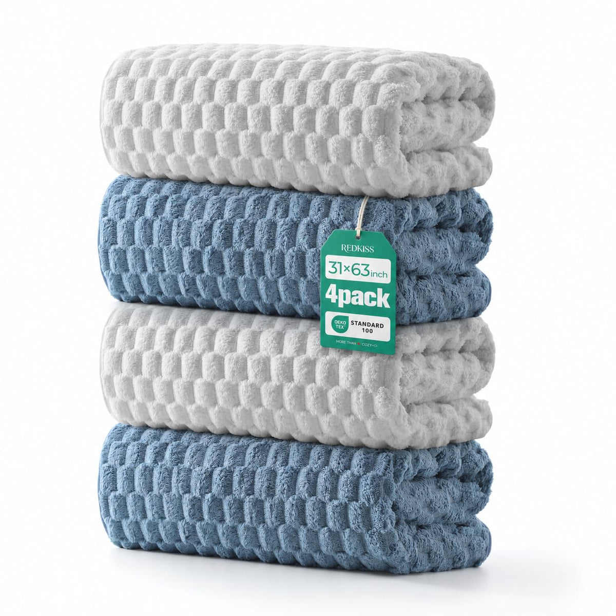 REDKISS 4 Pack Microfiber Bath Towels, Quick Dry, Super Soft, 27"x55"