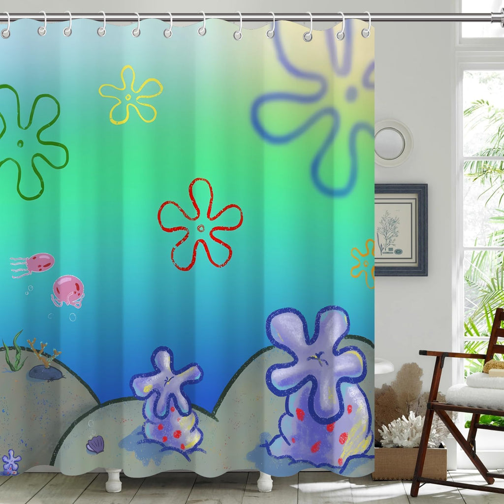 Cute Beach Ocean Anime Under Sea Jellyfish Shower Curtain 72x72 Inches