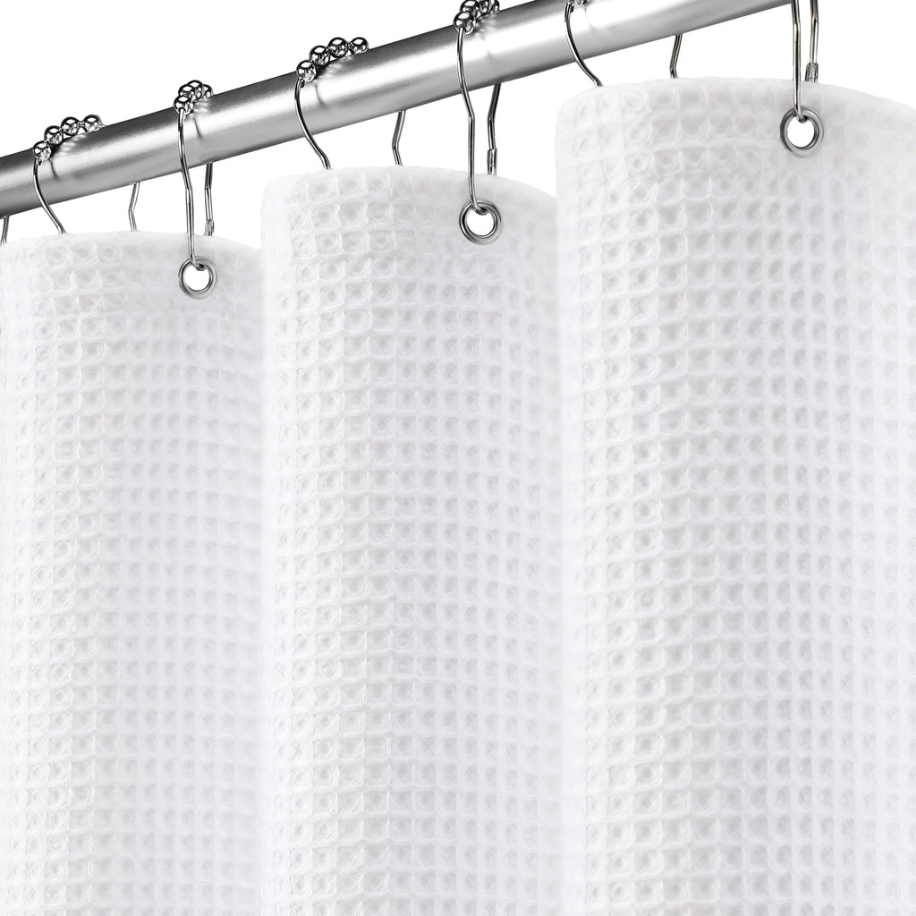 Waffle Weave Shower Curtain Heavyweight Cotton Fabric Beige 72Wx72L