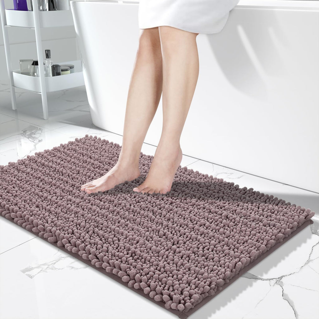 Yimobra Bathroom Rugs Non-Slip Washable – Extra Soft & Absorbent Chenille Bath Mat, Quick-Dry Plush Shaggy Floor & Vanity Bath Rugs for Tub & Shower, Modern Home Decor Accessories, 24 x 17, Grey