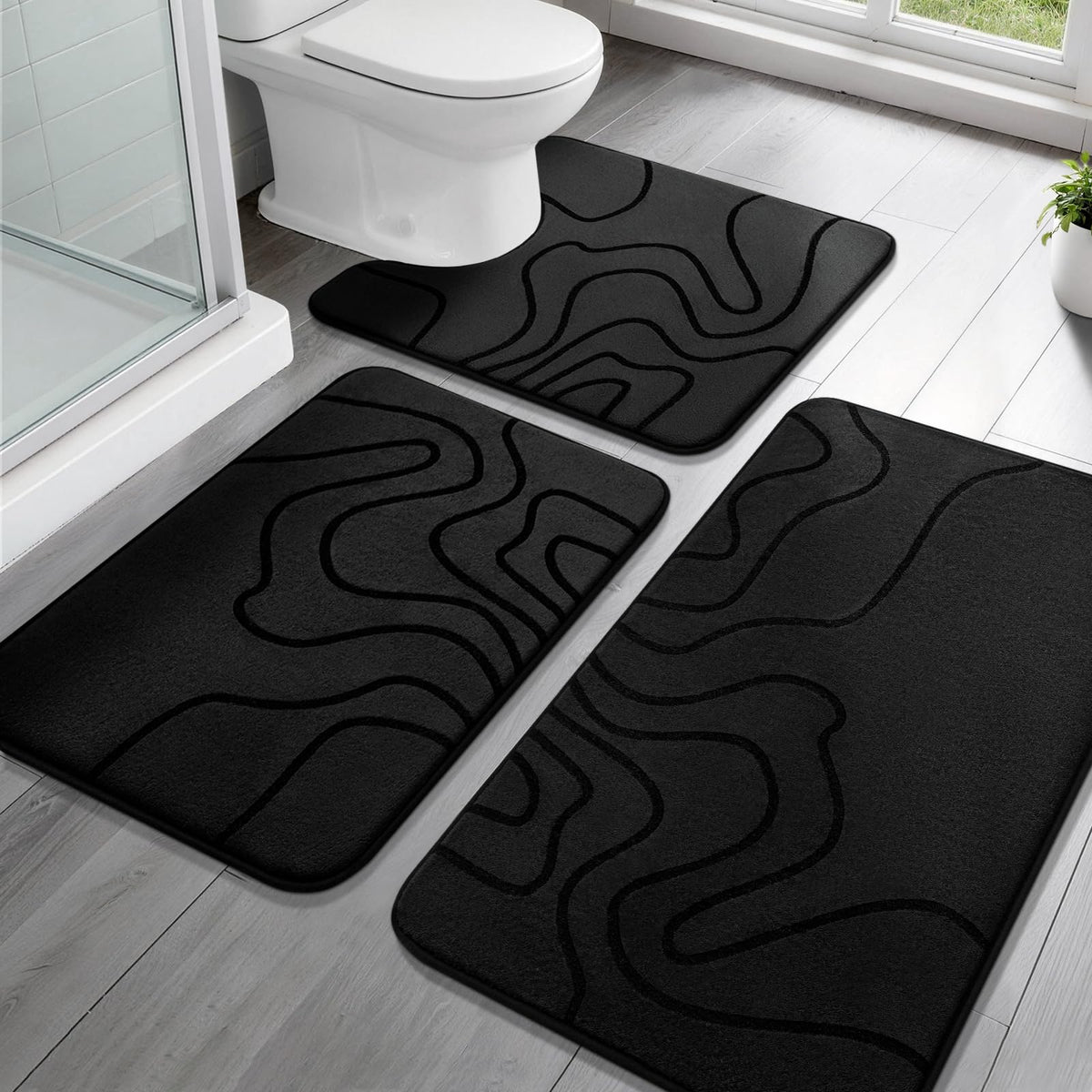 YIHOUSE Memory Foam Bathroom Rugs Sets 2 Piece, 17"x24"+20"x46", Dark Grey