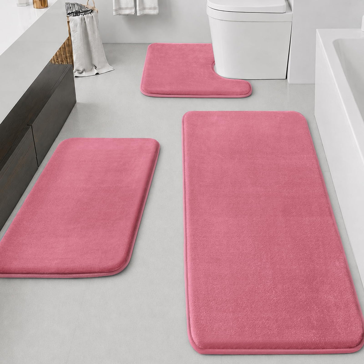 HUXMEYSON Bathroom Rugs Sets 2 Piece, Non-Slip & Quick Dry Bath Mat Set, Ultra Soft Velvet Bath Rugs for Bathroom, Toilet and Shower Floor, Navy