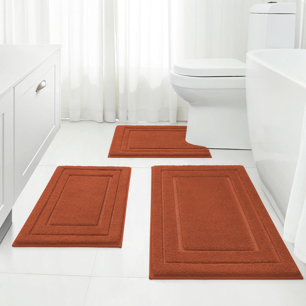 HOMEIDEAS Grey Bathroom Rugs Set of 3, Non Slip Bath Mats