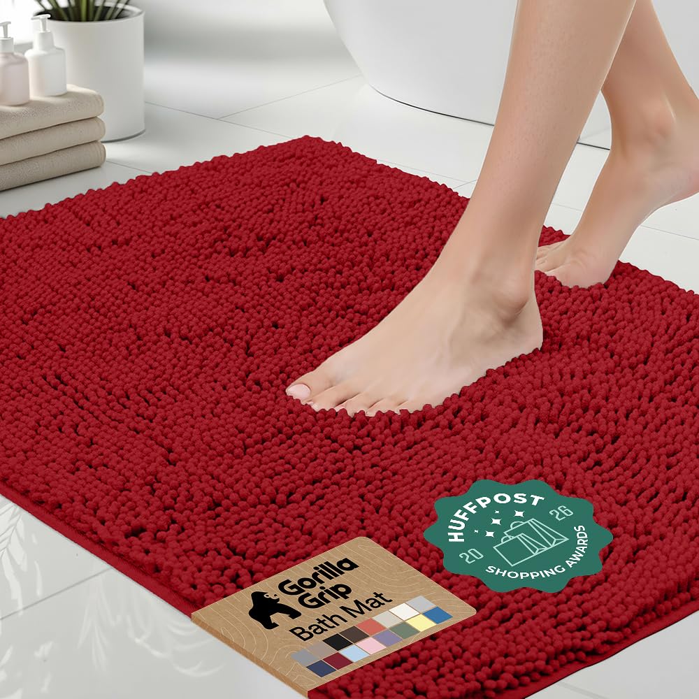 GORILLA GRIP Bath Rug Mat for Bathroom, Absorbent Chenille, 24x17 Blue