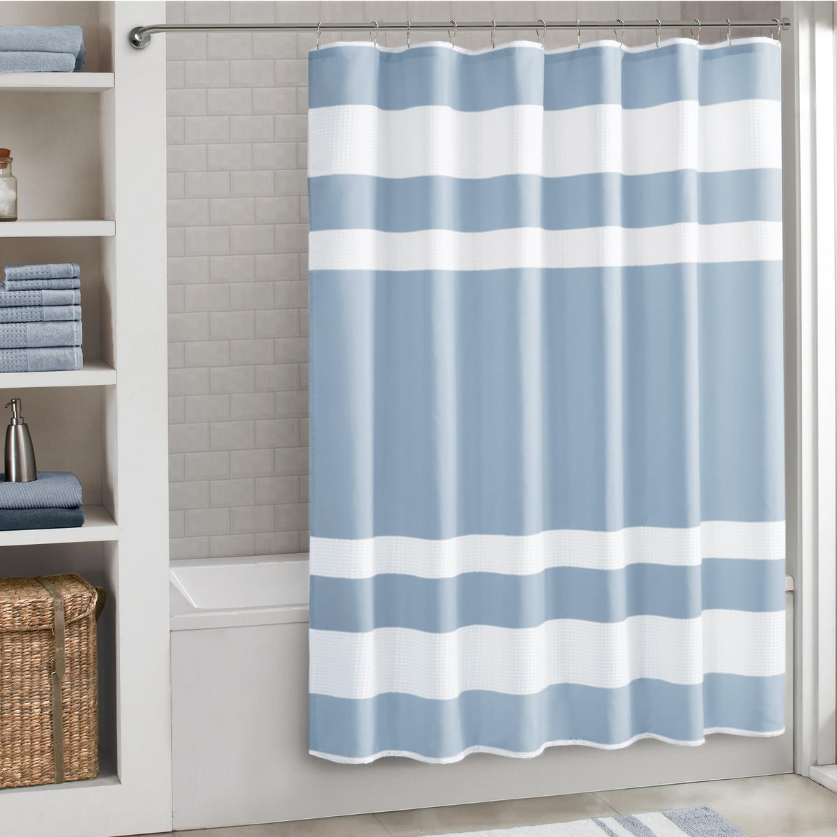 Madison Park Spa Waffle Shower Curtain for Bathroom, 72 x 72, Sage Green