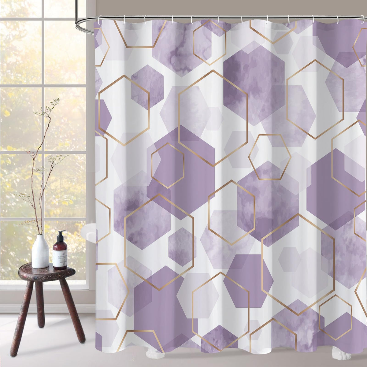 Litabel Brown Shower Curtain for Bathroom, Geometric Bathroom Decor 72x72