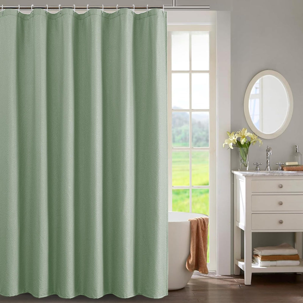 OWENIE White Shower Curtain for Bathroom 84 Inches Extra Long, Elegant 3D Embossed Textured Cloth Waffle Shower Curtain, Modern Luxury Hotel Style, Water Repellent, Machine Washable, 72X84, White