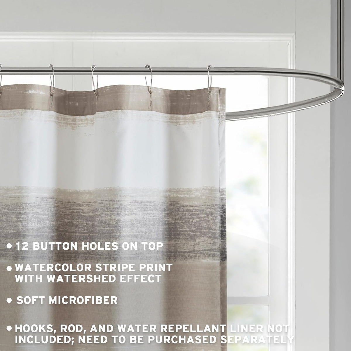 Madison Park Saben Shower Curtain for Bathroom, 72 x 72, Taupe/Black