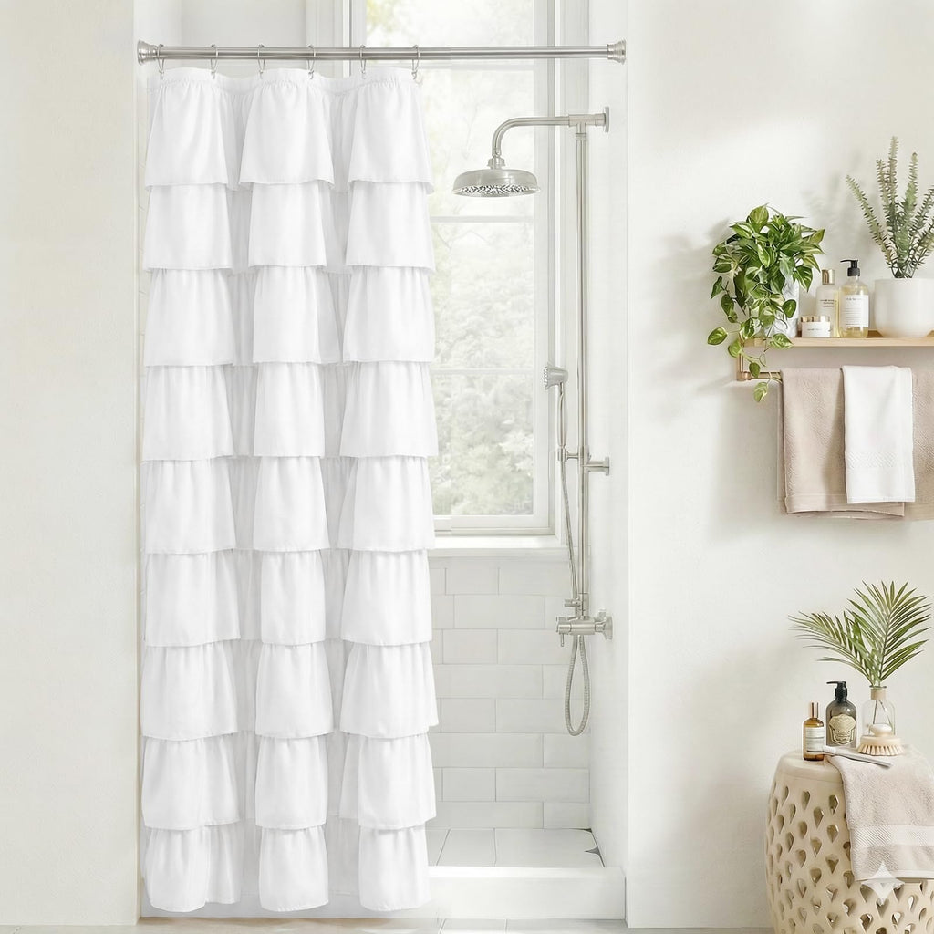 Seasonwood Beige Ruffle Shower Curtain Neutral Shower Curtain 72 x 72