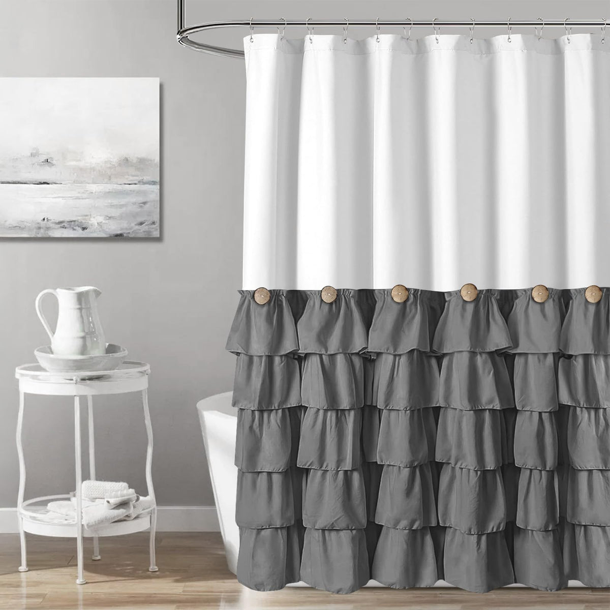 Seasonwood Beige Ruffle Shower Curtain Neutral Shower Curtain 72 x 72