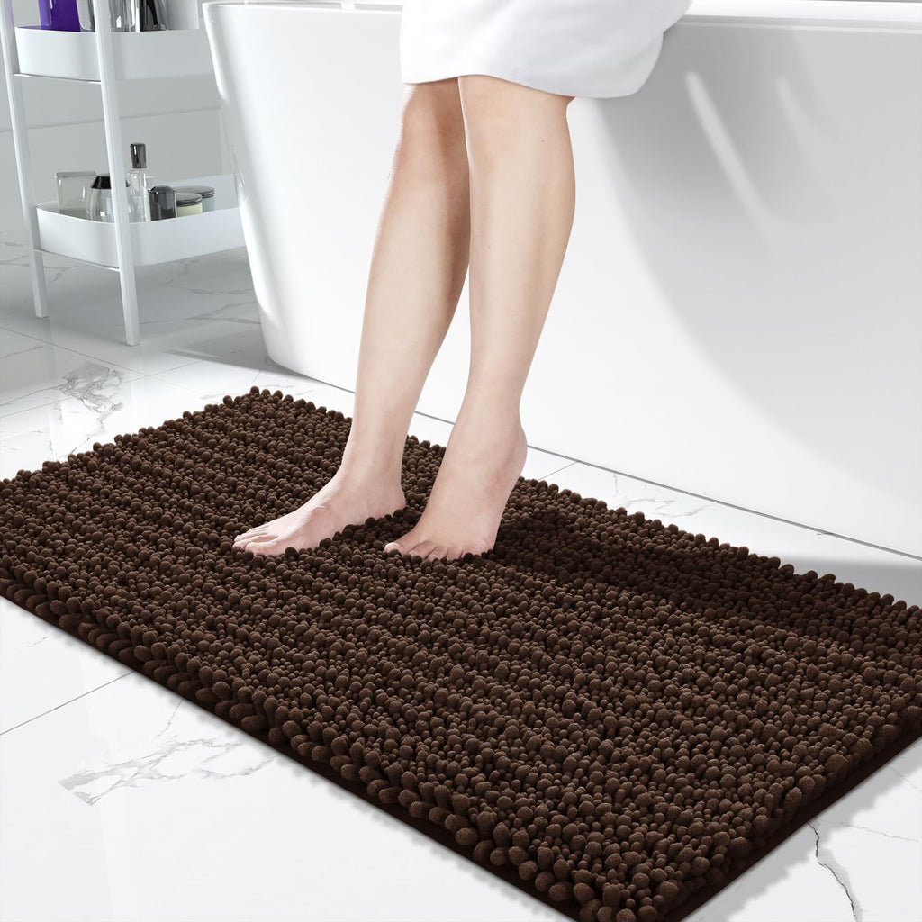 Yimobra Bathroom Rugs Non-Slip Washable – Extra Soft & Absorbent Chenille Bath Mat, Quick-Dry Plush Shaggy Floor & Vanity Bath Rugs for Tub & Shower, Modern Home Decor Accessories, 24 x 17, Grey