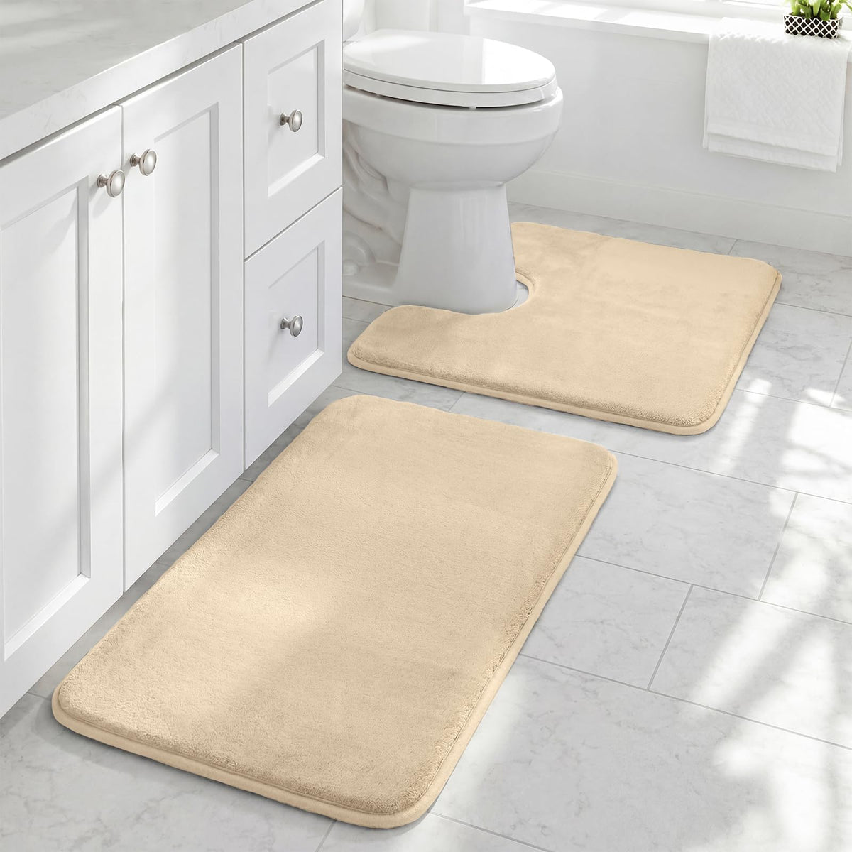 HUXMEYSON Bathroom Rugs Sets 2 Piece, Non-Slip & Quick Dry Bath Mat Set, Ultra Soft Velvet Bath Rugs for Bathroom, Toilet and Shower Floor, Navy