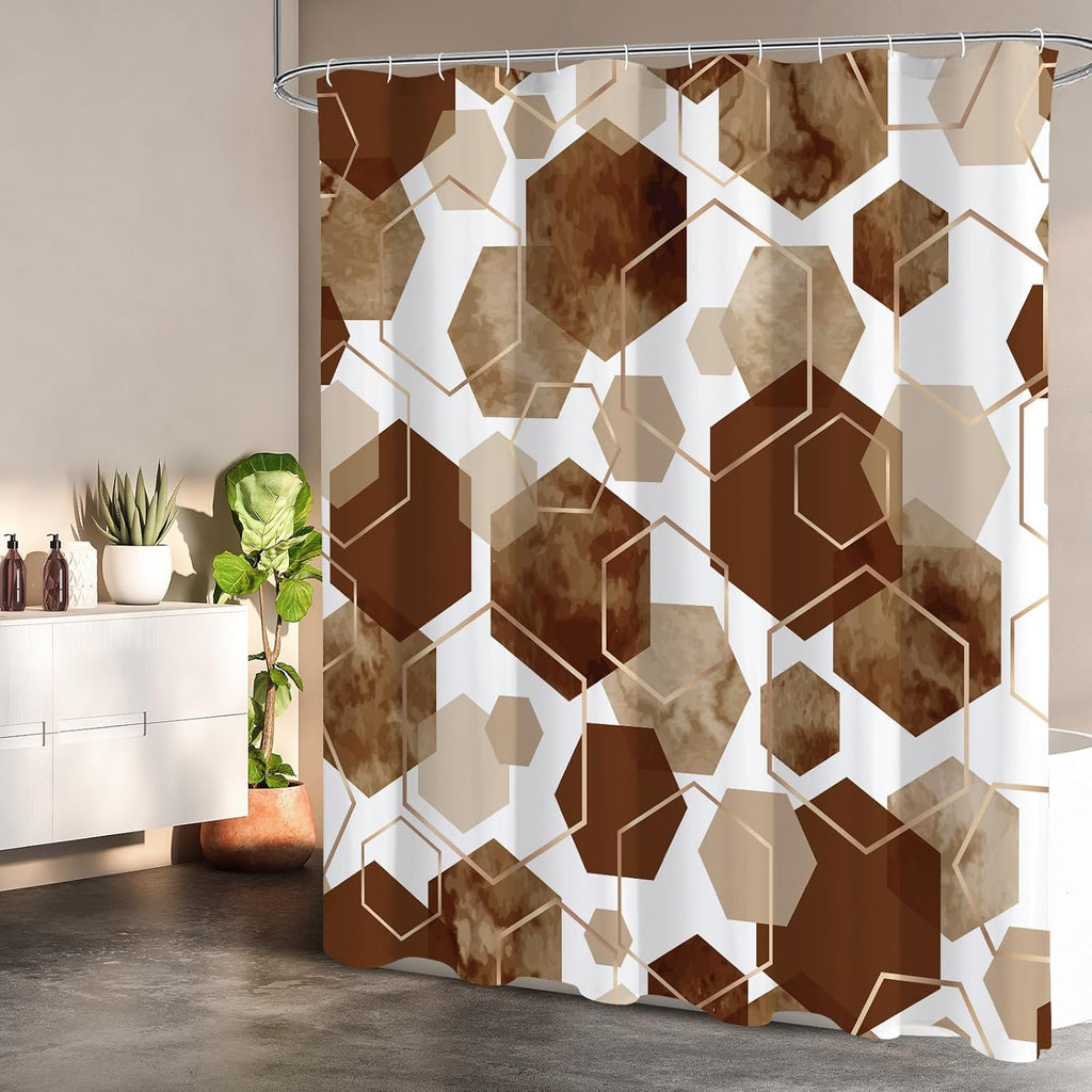 Litabel Brown Shower Curtain for Bathroom, Geometric Bathroom Decor 72x72