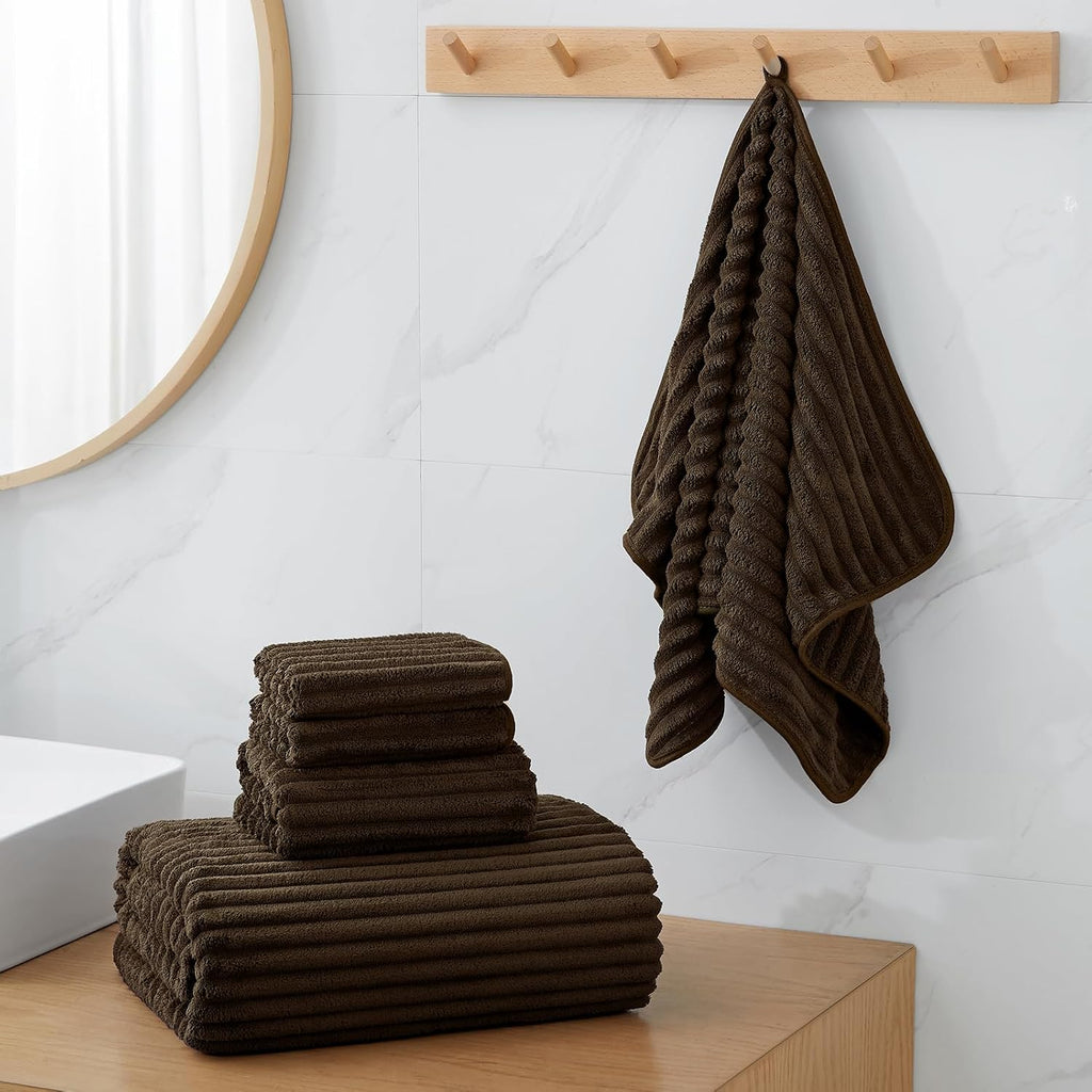 6 Piece Bath Towel Set, 30"x60" Microfiber Towels,Brown