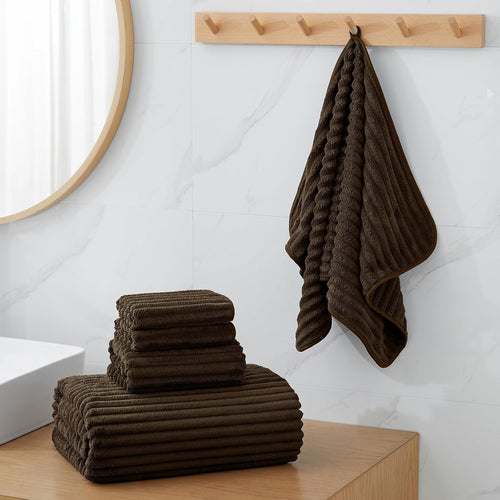 6 Piece Bath Towel Set, 30"x60" Microfiber Towels,Brown