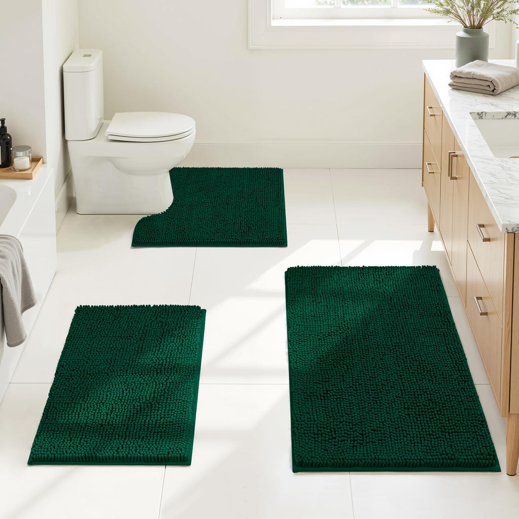 HOMEIDEAS Bathroom Rugs Set of 3, Super Soft Absorbent Chenille Bath Rugs