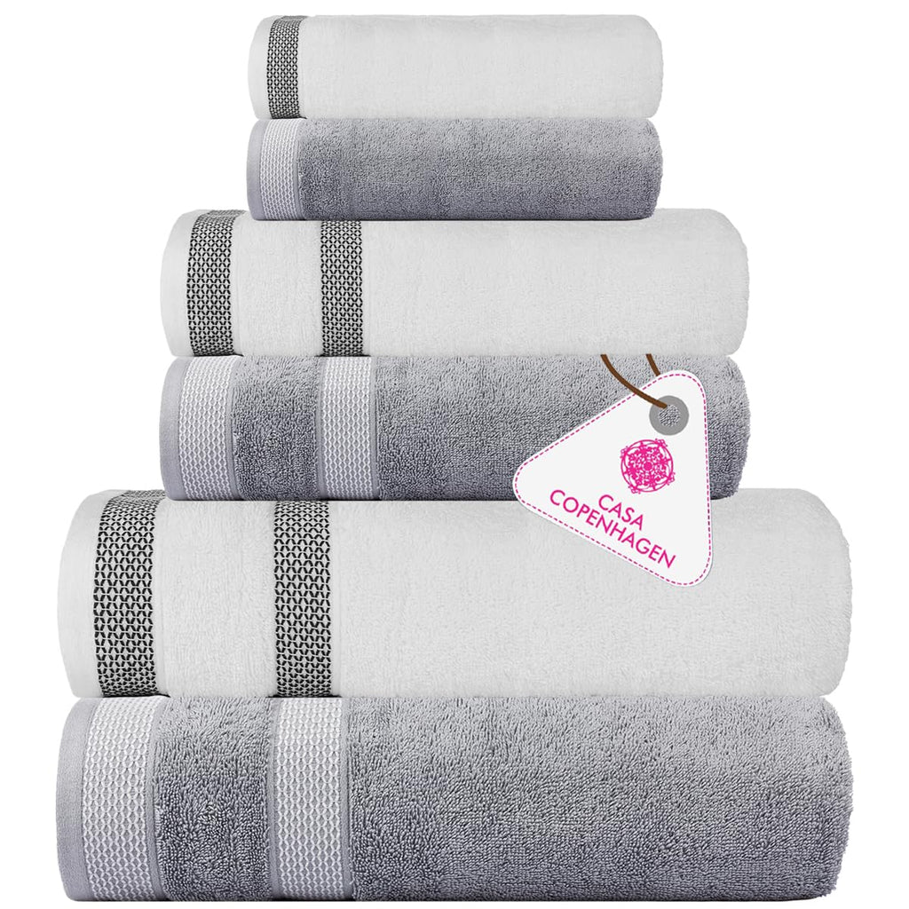 CASA COPENHAGEN 6pcs Bathroom Towel Gift Set, 600GSM, Dark Black