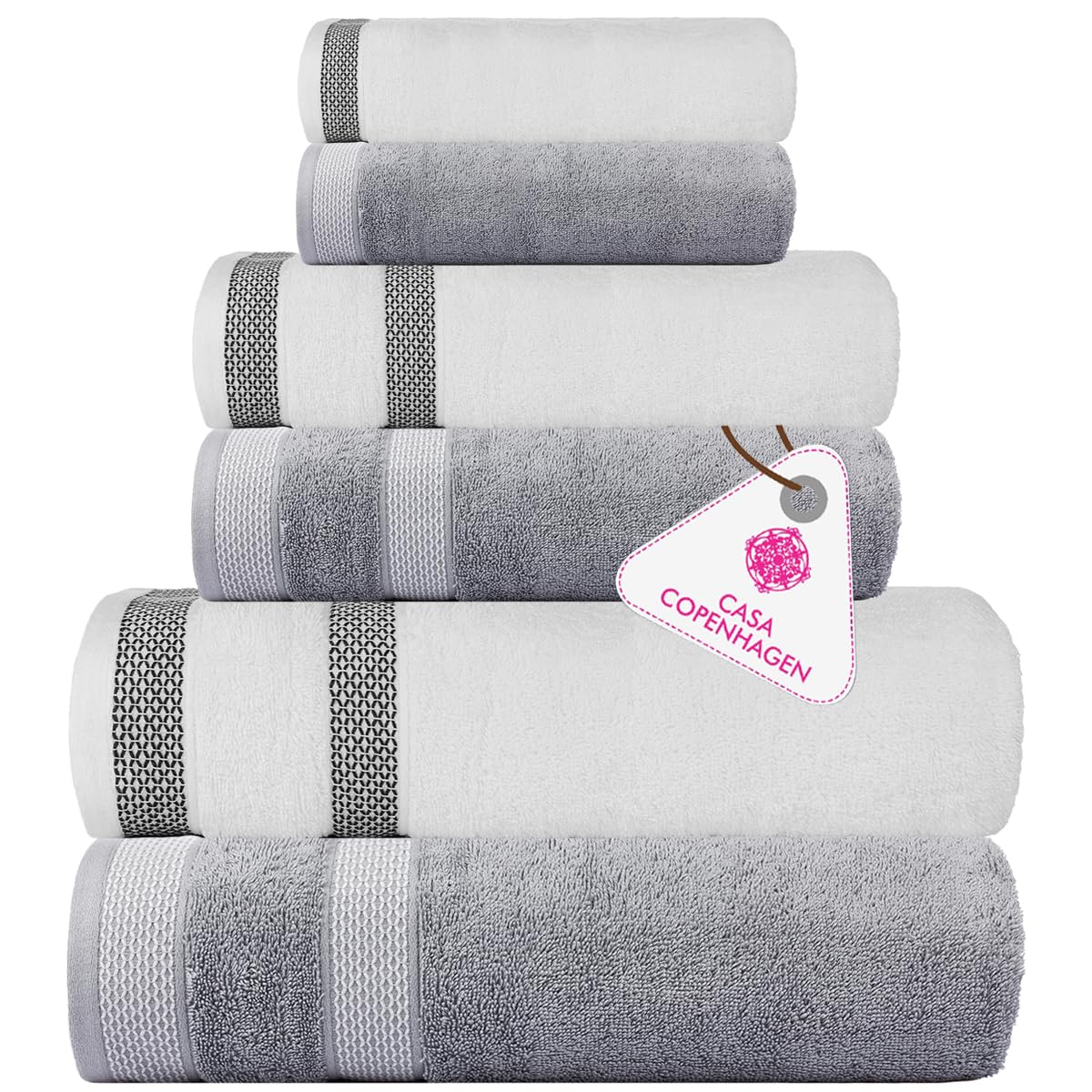CASA COPENHAGEN 6pcs Bathroom Towel Gift Set, 600GSM, Dark Black