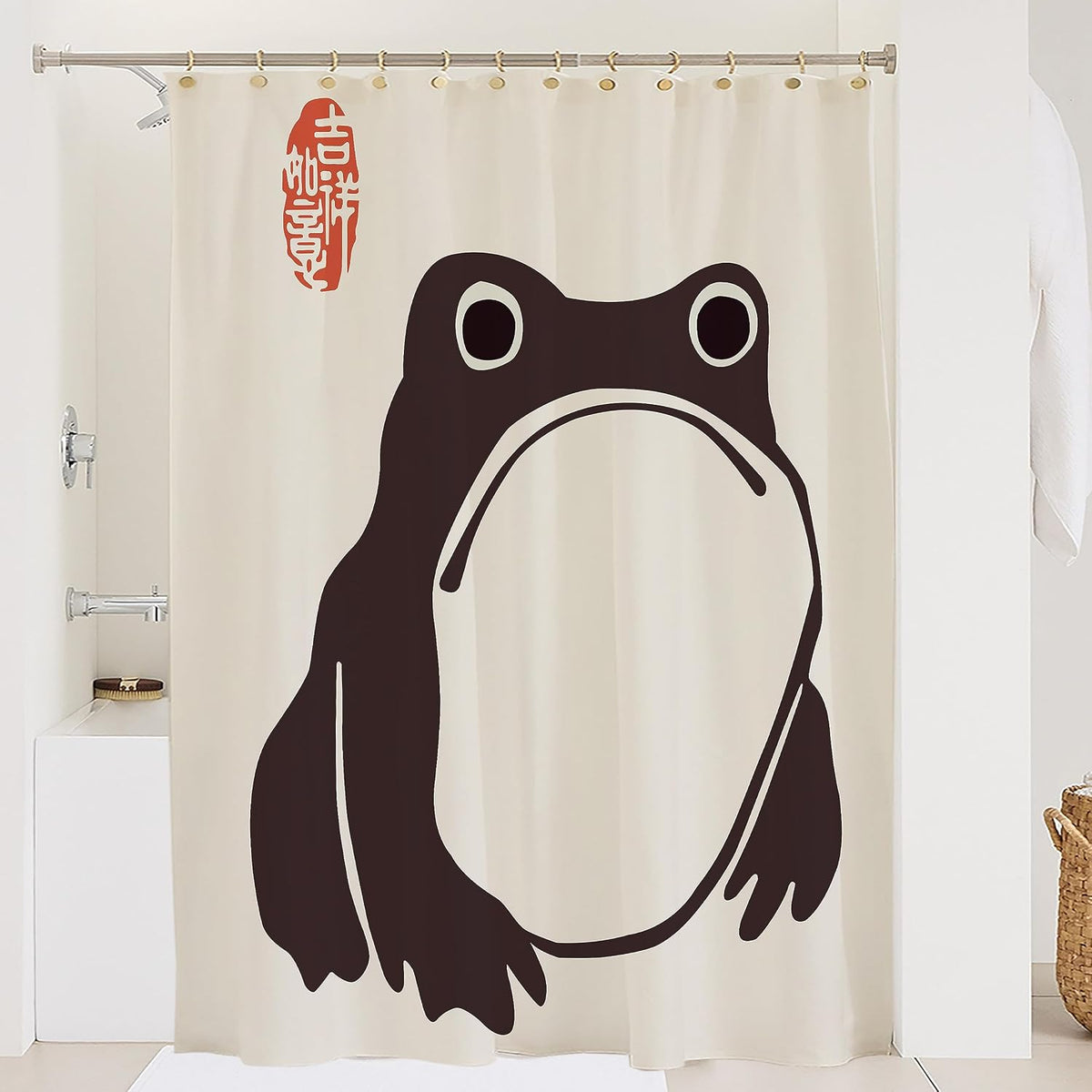 Unimpressed Frog Shower Curtain Ink Cute Funny Asian Style Traditional Japanese Art Bath Curtain Anime Waterproof and Fabric Curtain Cool for Bathroom 72x72inch